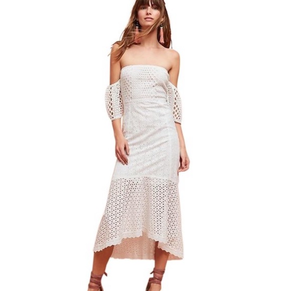 FARM RIO Anthropologie White Cotton Eyelet Off Shoulder midi dress women size XS - Picture 4 of 12